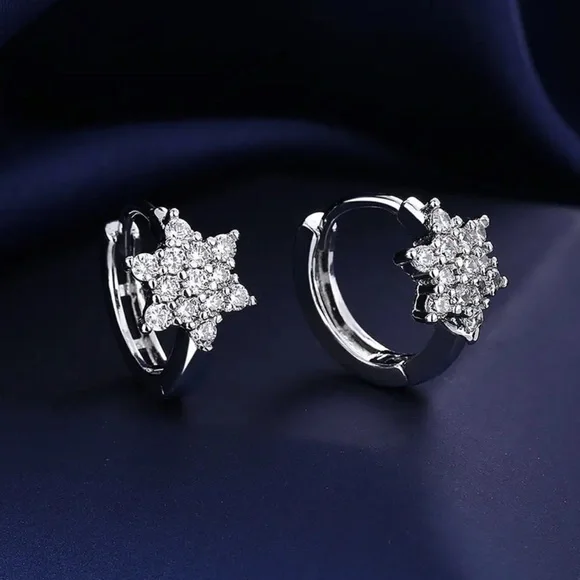 Sterling Silver Cubic Zirconia Star Earrings - Picture 1 of 1